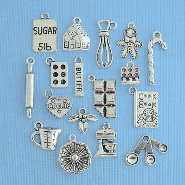 Deluxe Christmas Baking Charm Collection Antique Silver Tone 17 Different Charms - COL044