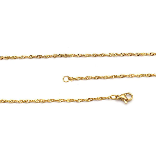 Gold Stainless Steel Singapore Chain Necklace 20" - 2mm - 1 Necklace - N694