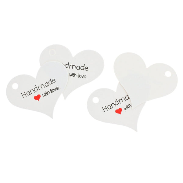 25 étiquettes en papier coeur blanc faites à la main avec des étiquettes d'amour - TL117