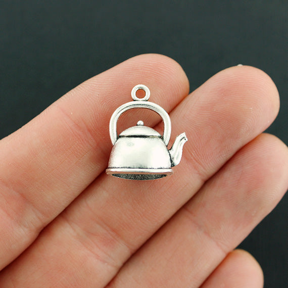6 Teapot Antique Silver Tone Charms 3D - SC3844