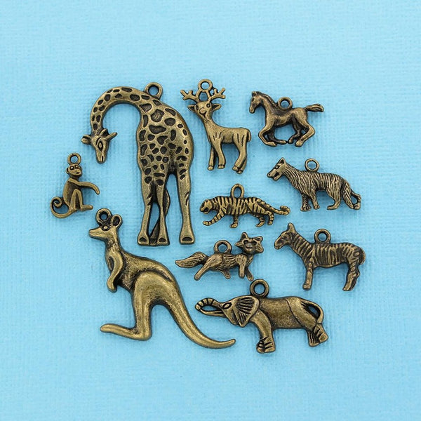 Animal Charm Collection Antique Bronze Tone 10 Different Charms - COL139H