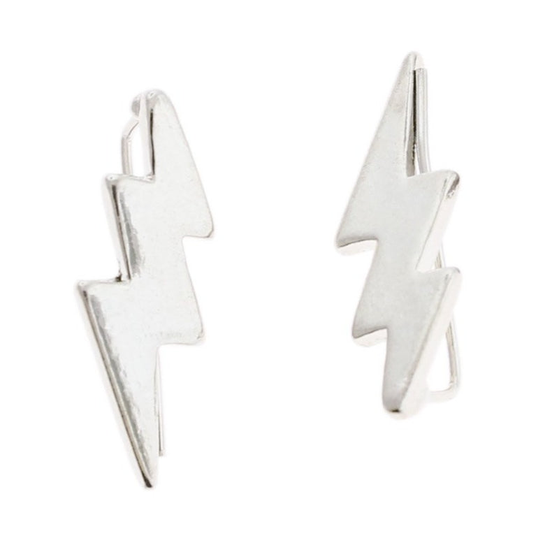 Silver Tone Climber Earrings - Lightning Bolt - 22mm x 8mm - 2 Pieces 1 Pair - Z1054