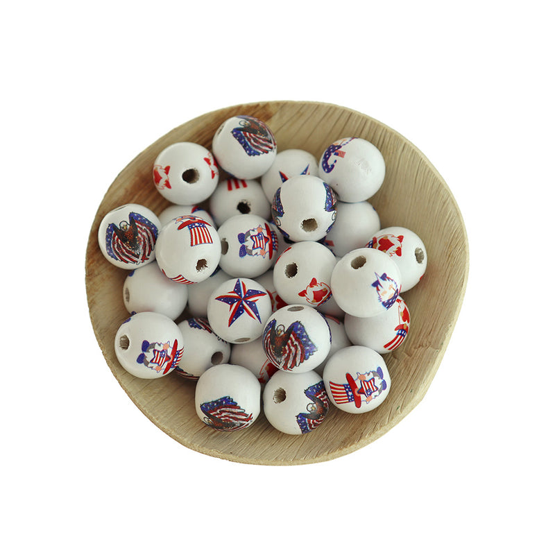 Spacer Wooden Beads 15mm - Independence Day Gnomes - 10 Beads - BD400