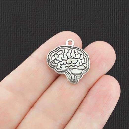4 Brain Antique Silver Tone Charms 2 Sided - SC8029