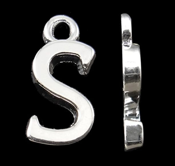 BULK 20 Lettre S Alphabet Silver Tone Charms - SC2354