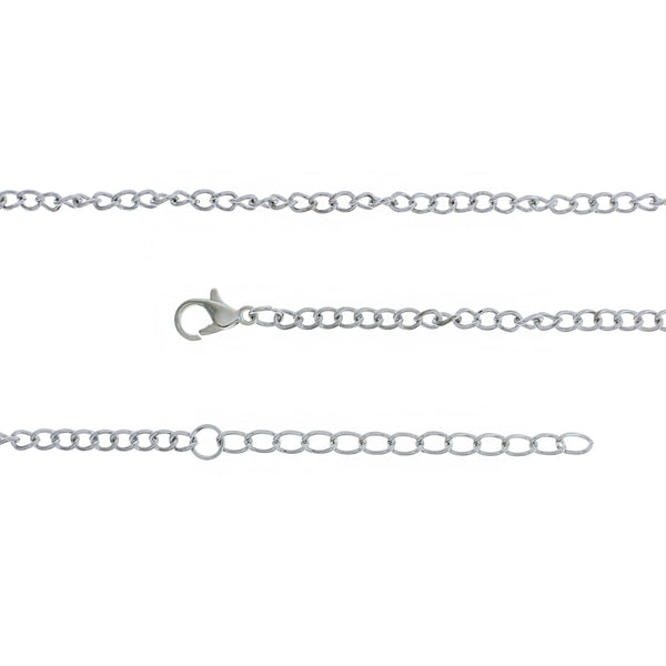 Silver Tone Curb Chain Necklaces 19" Plus Extender - 2.5mm - 10 Necklaces - N058