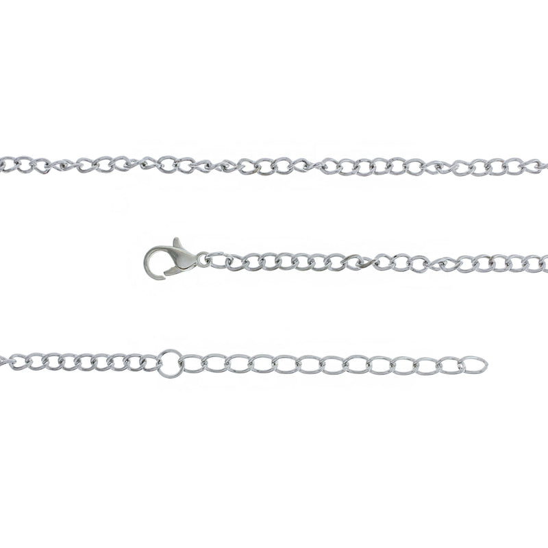 Silver Tone Curb Chain Necklaces 19" Plus Extender - 2.5mm - 10 Necklaces - N058