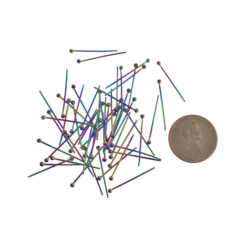 Rainbow Electroplated Stainless Steel Ball Head Pins - 20mm - 50 Pieces - PIN038