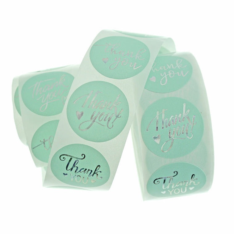100 Turquoise Thank You Self-Adhesive Paper Gift Tags - TL202