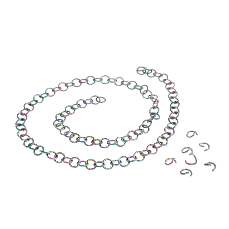 Anneaux de jonction en acier inoxydable galvanisé arc-en-ciel 5 mm x 0,8 mm - Calibre 20 ouvert - 20 anneaux - SS105