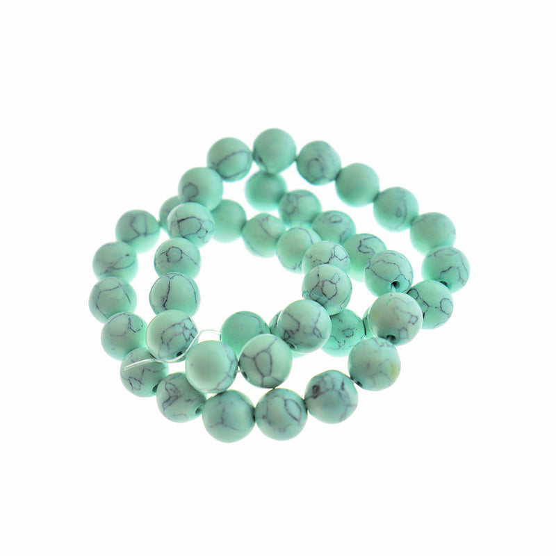 Round Glass Beads 10mm - Mint Green Marble - 1 Strand 41 Beads - BD2792