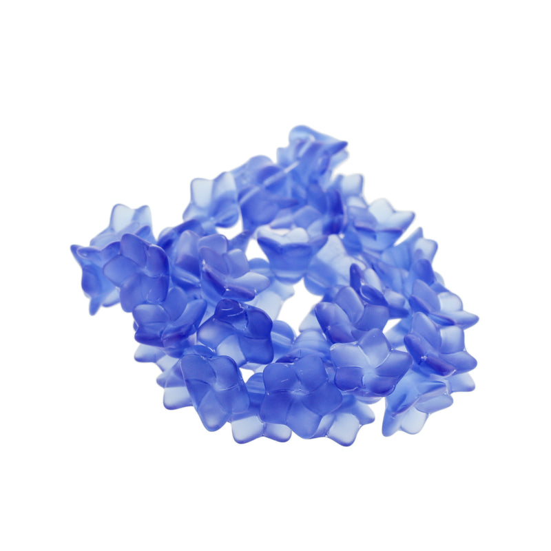 Flower Glass Beads 13.5mm x 13mm - Frosted Royal Blue - 1 Strand 50 Beads - BD1384