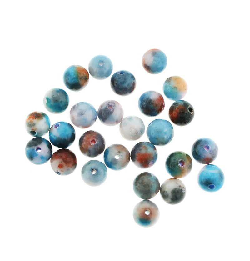Round Jade Gemstone Beads 8mm - Blue and Brown Earth tone - 20 Beads - BD255