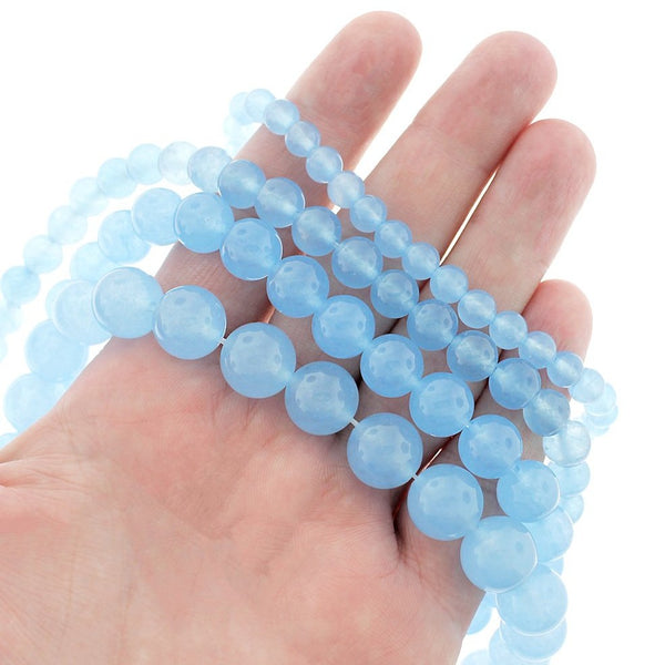 Perles aigue-marine rondes 6mm -12mm - Choisissez votre taille - Bleu pâle - 1 brin complet de 15" - BD1857