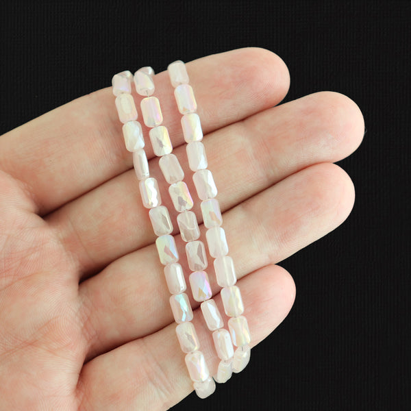 Faceted Rectangle Glass Beads 7mm x 4mm - Electroplated Misty Rose - 1 Strand 80 Beads - BD1493