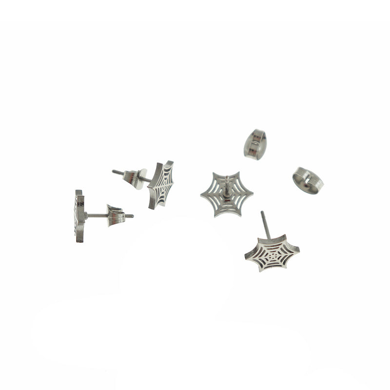 Titanium Steel Earrings - Spider Web Studs - 9mm - 2 Pieces 1 Pair - ER774