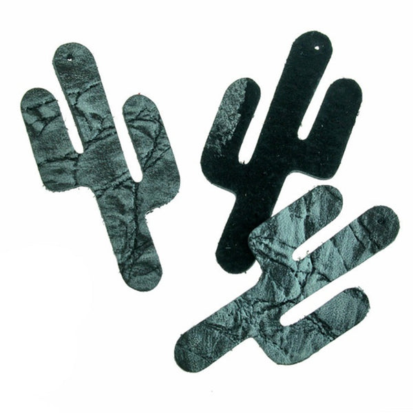 Imitation Leather Pendants - Grey Cactus - 2 Pieces - LP265