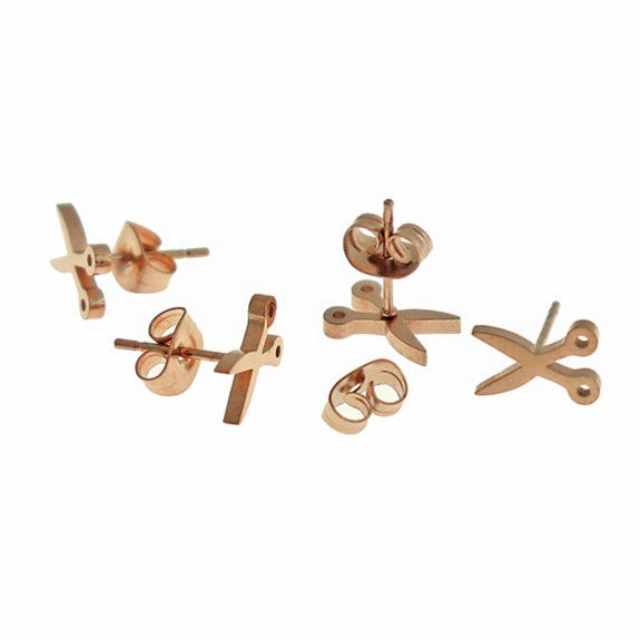 Rose Gold Stainless Steel Earrings - Scissor Studs - 8mm x 5mm - 2 Pieces 1 Pair - ER465