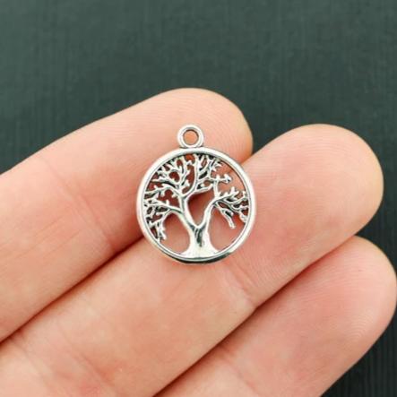 BULK 50 Tree of Life Antique Silver Tone Charms 2 Sided - SC7985