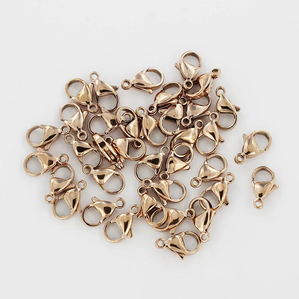 Rose Gold Stainless Steel Lobster Clasps 12mm x 7mm - 5 Clasps - FD610