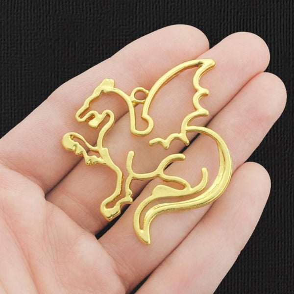 2 Dragon Outline Gold Tone Charms - GC993