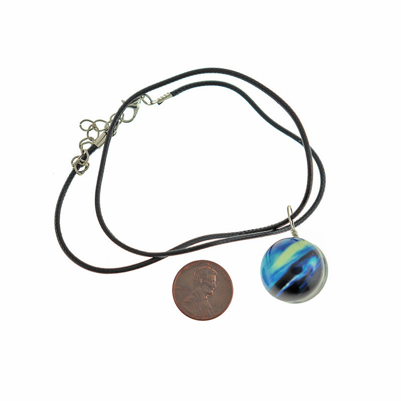 Wax Cord Chain Necklace 18" With Galaxy Glass Pendant - 1.6mm - 1 Necklace - Z115