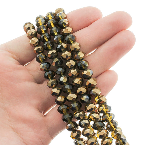 Faceted Glass Beads 8mm x 6mm - Electroplated Gold - 1 Strand 70 Beads - BD2690