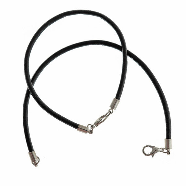 Black Imitation Leather Bracelet 7" - 4mm - 1 Bracelet - N308