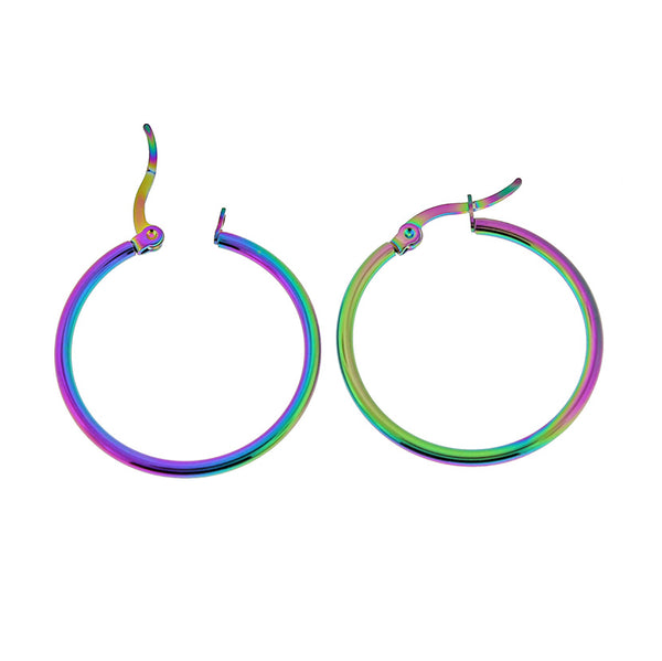 Hoop Earrings - Rainbow Electroplated Stainless Steel - Lever Back 30mm - 2 Pieces 1 Pair - Z1416