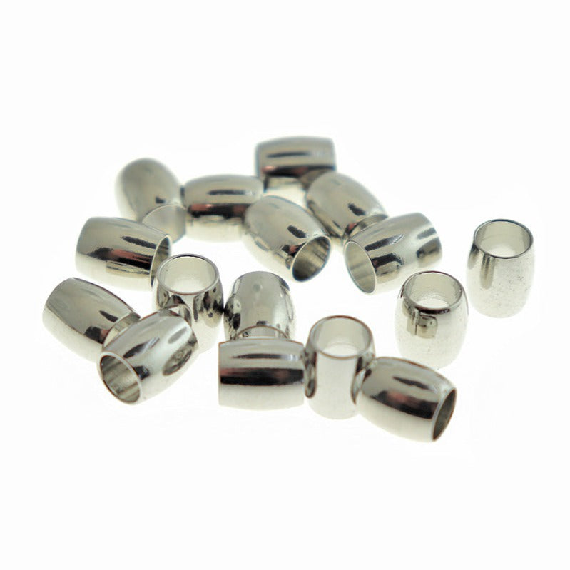 Tube Stainless Steel Spacer Beads 8mm x 7mm - Silver Tone - 10 Beads - FD396