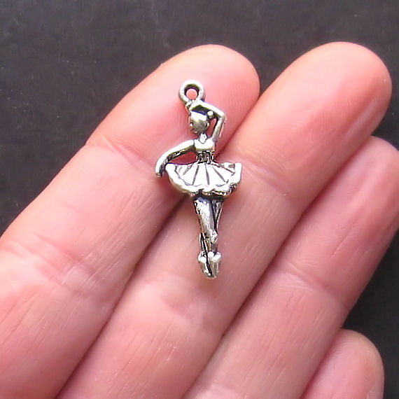 5 Ballerina Antique Silver Tone Charms 2 Sided - SC719