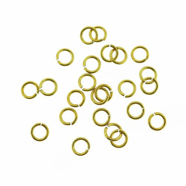 Gold Anodized Aluminum Jump Rings 6mm x 1mm - Open 18 Gauge - 50 Rings - J238