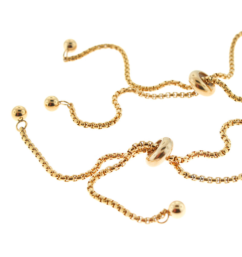 Gold Tone Stainless Steel Box Chain Bracelets Base 480mm - 1mm - 5 Bracelets - Z1045