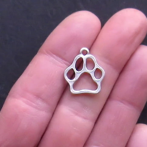 BULK 50 Dog Paw Antique Silver Charms 2 Sided - SC355
