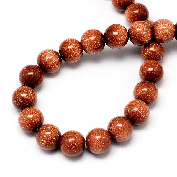 Perles rondes en pierre d'or synthétique 6 mm - Or moucheté - 1 brin 65 perles - BD577