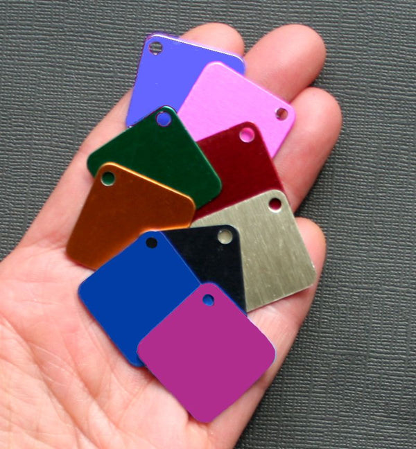 Square Stamping Blanks - Mixed Color Anodized Aluminum - 1" - 10 Tags - MT372