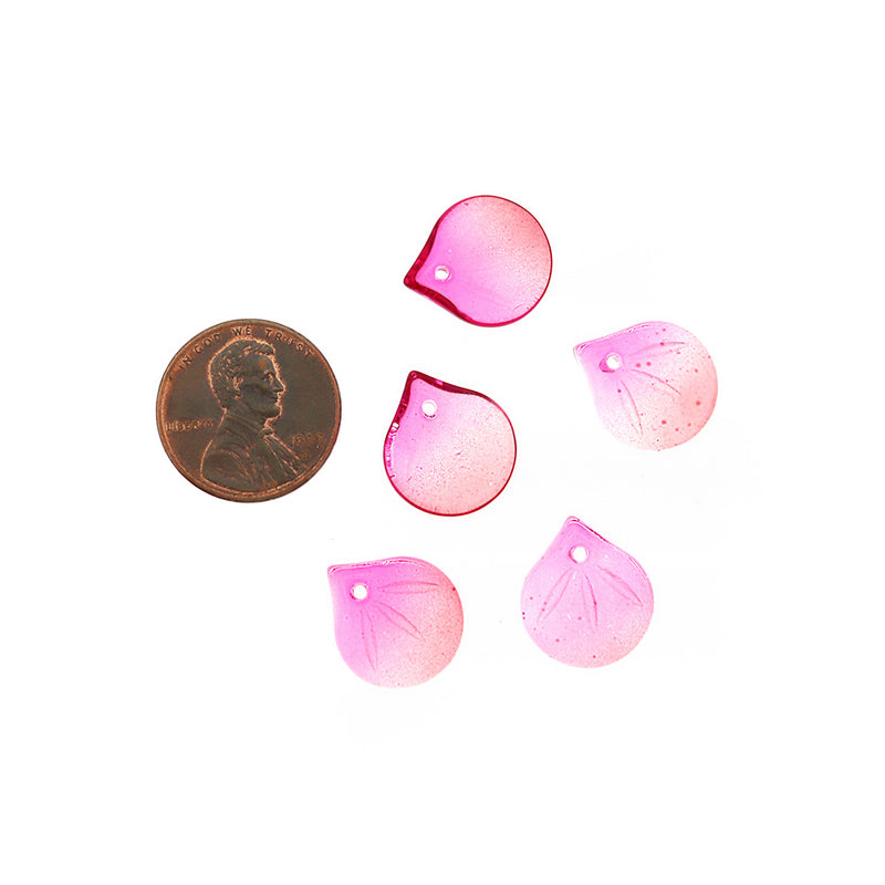 10 Pink Flower Petal Glass Charms - Z1266