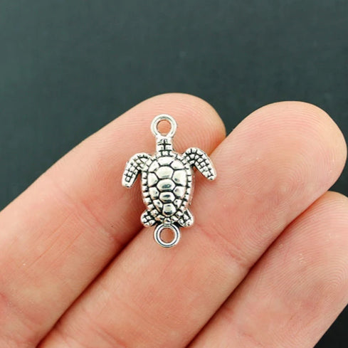 8 Turtle Connector Antique Silver Tone Charms - SC1701