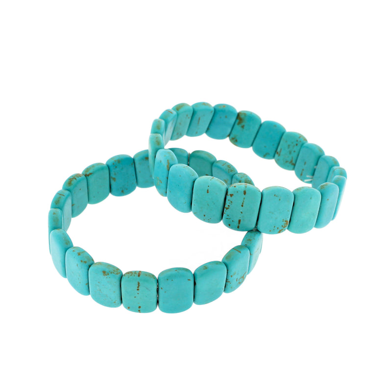 Bracelet Perles Howlite Rectangle - 57mm - Turquoise - 1 Bracelet - BB193