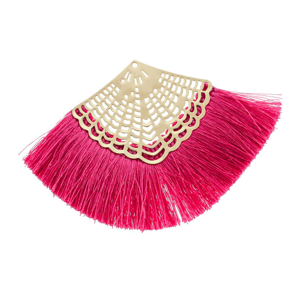 Filigree Fan Tassels - Gold Tone and Pink - 2 Pieces - TSP136