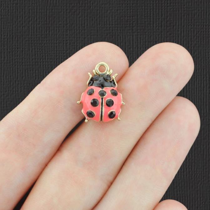 2 Ladybug Gold Tone Enamel Charms - E792