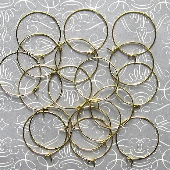 Gold Tone Earring Wires - Wine Charms Hoops - 25mm - 50 Pieces 25 Pairs - Z081