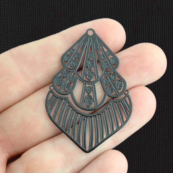 4 Filigree Black Enamel Charms - E1423