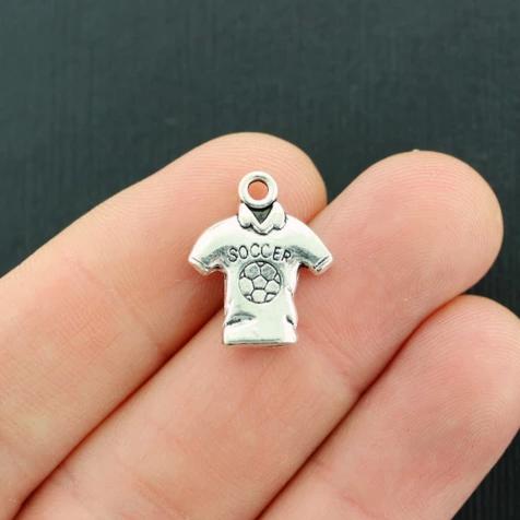 8 Soccer Jersey Antique Silver Tone Charms 2 Sided - SC7973