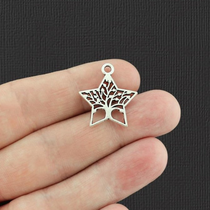 10 Star Tree of Life Antique Silver Tone Charms 2 Sided - SC4067