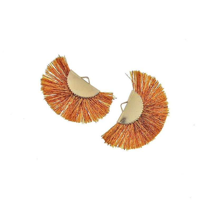 Fan Tassels - Gold Tone and Orange with Gold Metallic - 4 Pieces - TSP048