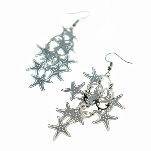 Boucles d'oreilles en acier inoxydable étoile de mer - Style crochet français - 2 pièces 1 paire - ER606