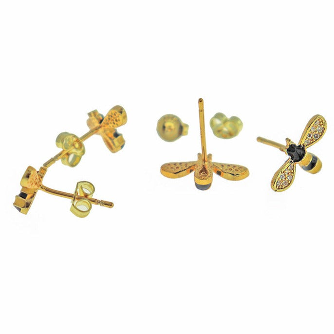 Boucles d'oreilles en laiton - Clous en émail d'abeille avec zircon cubique micro pavé - 14 mm x 8 mm - 2 pièces 1 paire - ER501