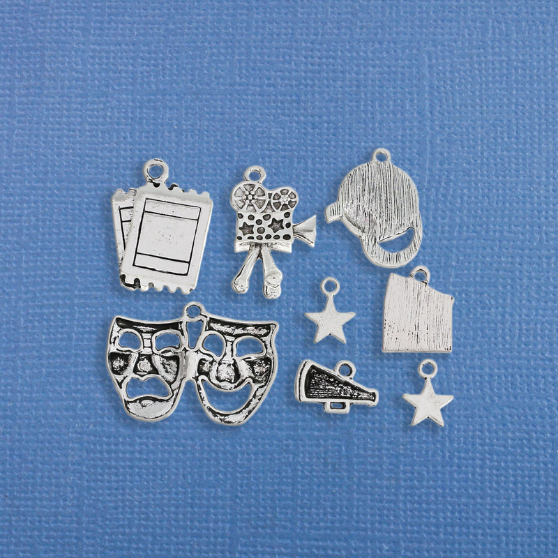 Movie Charm Collection Antique Silver Tone 8 Charms - COL188
