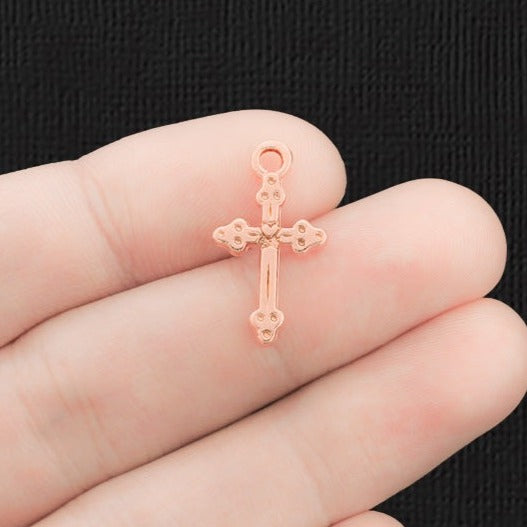 10 breloques ton or rose croix 2 faces - GC043